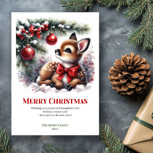 Carte de vœux de Noël forêt enneigée Faon séraphiq