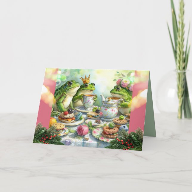 Carte de voeux de Noël Frog Tea Party (Devant)