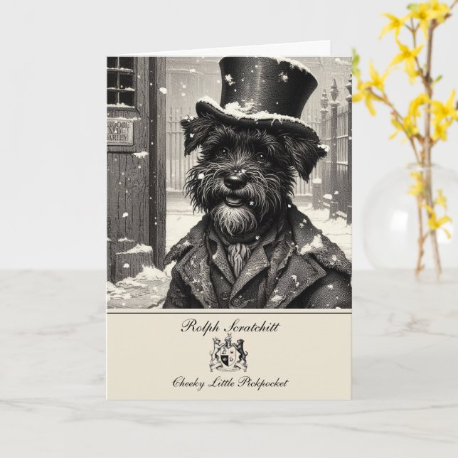 Carte de vœux de Noël Funny Schnauzer Dickens (Fleur jaune)
