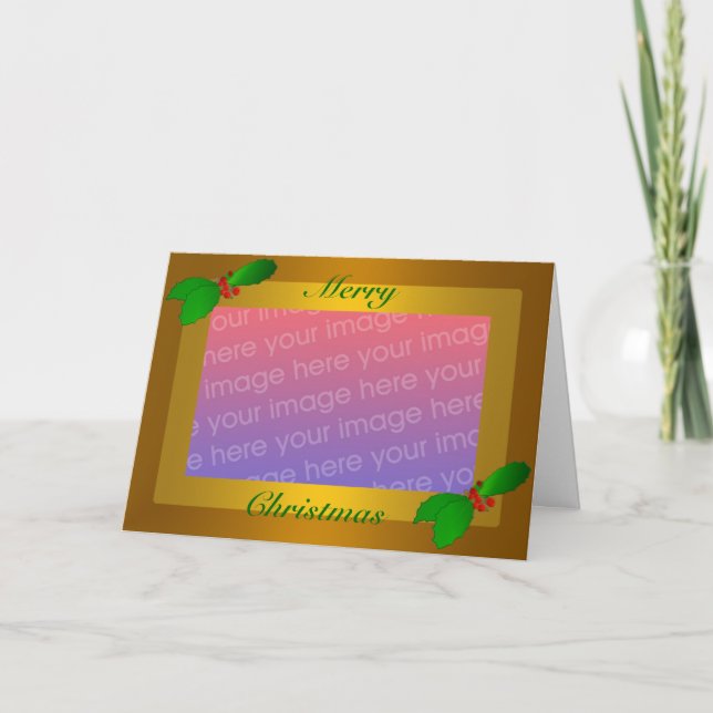 Carte de voeux de Noël Gold Trier avec Holly (Devant)