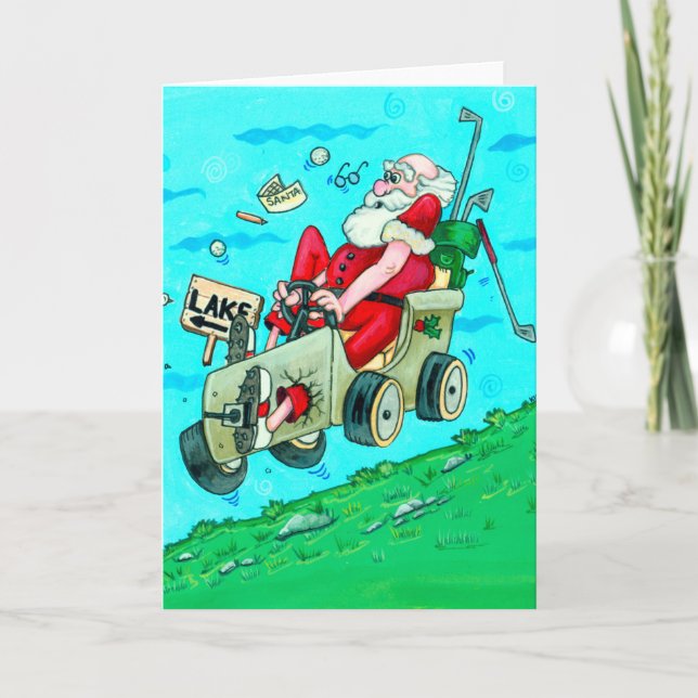 Carte de voeux de Noël Golfcart Père Noël (Devant)