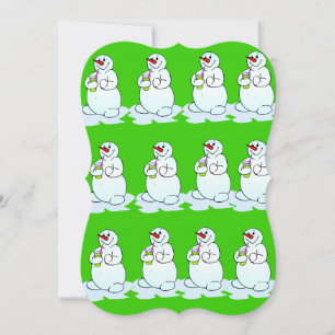 Carte de voeux de Noël Green White Snowman