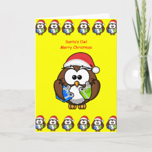Carte de voeux de Noël hibou personne enfants jaun