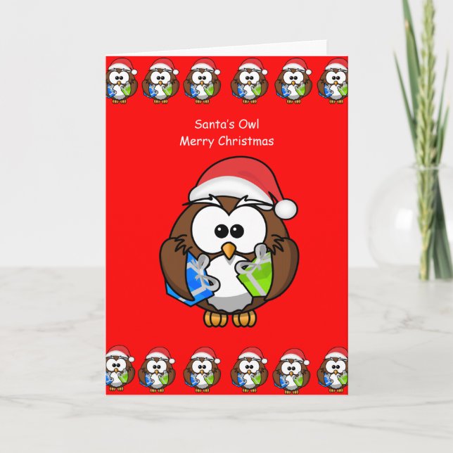 Carte de voeux de Noël hibou personne enfants roug (Devant)