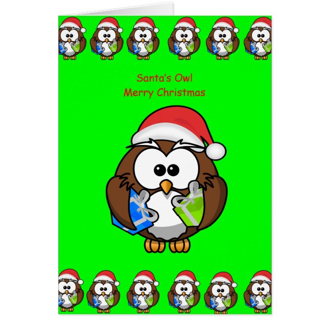 Carte de voeux de Noël hibou personne enfants vert (Devant)