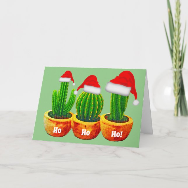 Carte de voeux de Noël Ho Ho Three Cactus (Devant)