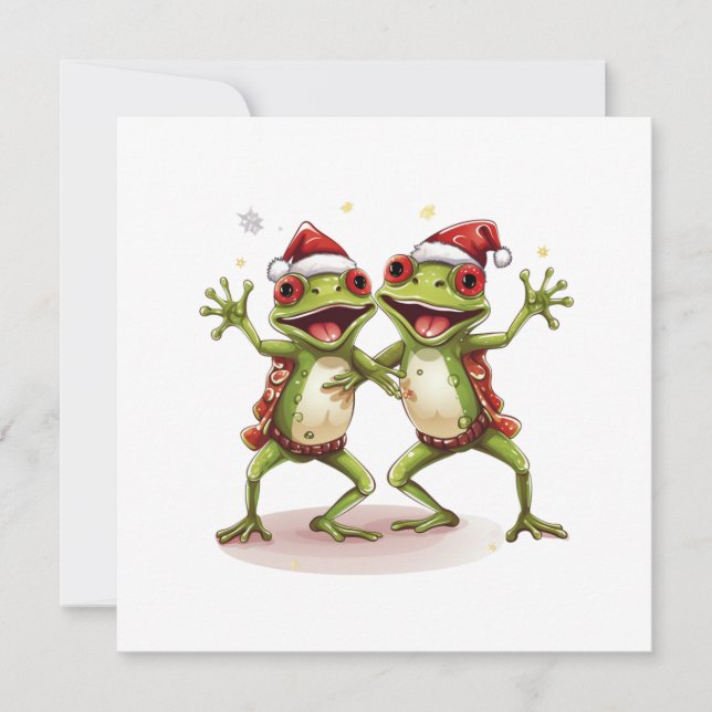 Carte de vœux de Noël joyeuse et grenouille (Devant)