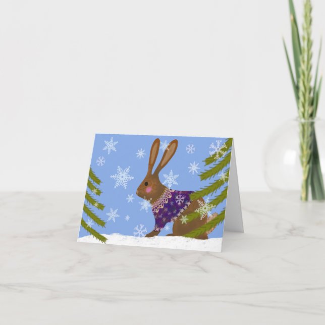 Carte de vœux de Noël Lapin Joyeux Hiver (Devant)