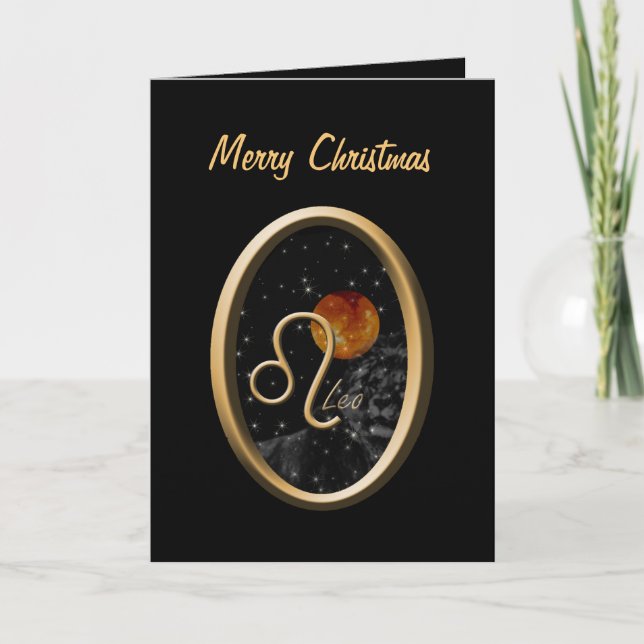 Carte de voeux de Noël Leo Sun Lion Zodiac (Devant)