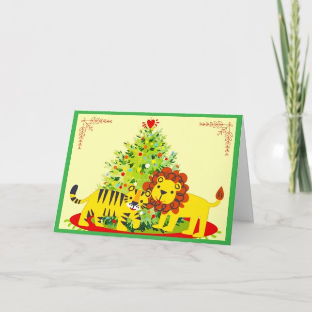 Carte de vœux de Noël Lion & Tiger Amour (Devant)