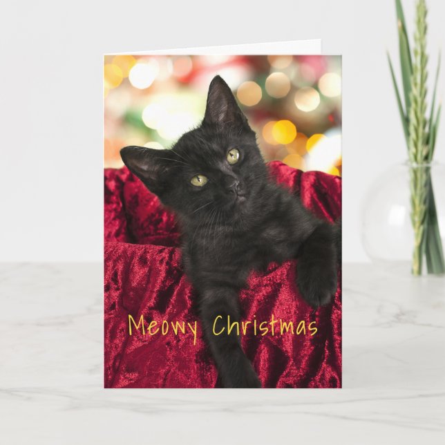 Carte de vœux de Noël Meowy Black Kitten (Devant)
