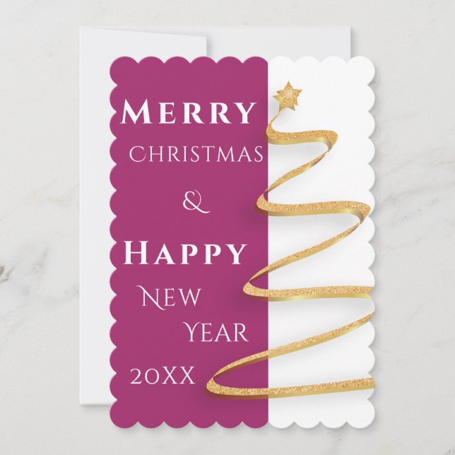 Carte de voeux de Noël moderne Magenta et blanc (Devant)