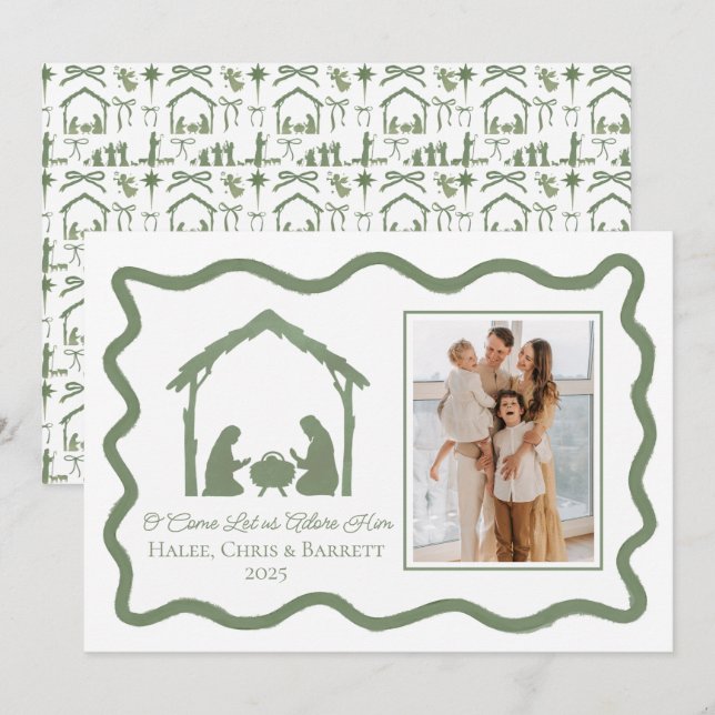 Carte de vœux de Noël Nativité, Photo de famille p (Devant / Derrière)