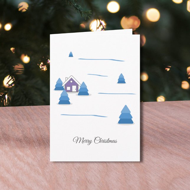 Carte de Voeux de Noël - Paysage enneigé aquarelle (Watercolor Snowy Landscape Greeting Card)