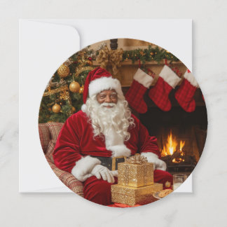 Carte de vœux de Noël Père Noël noir assis près de