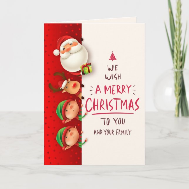Carte de voeux de Noël père Noël, Rudolph & Elves (Devant)