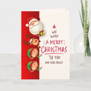 Carte de voeux de Noël Père Noël, Rudolph & Elves