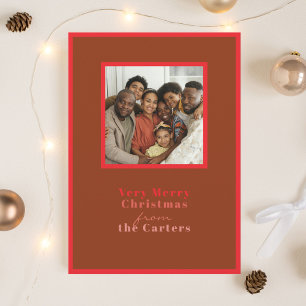 Carte de vœux de Noël photo marron rouge moderne
