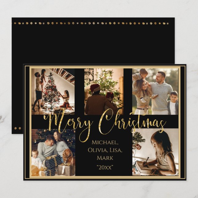 Carte de vœux de Noël Photo Or Manuscrit (Devant / Derrière)