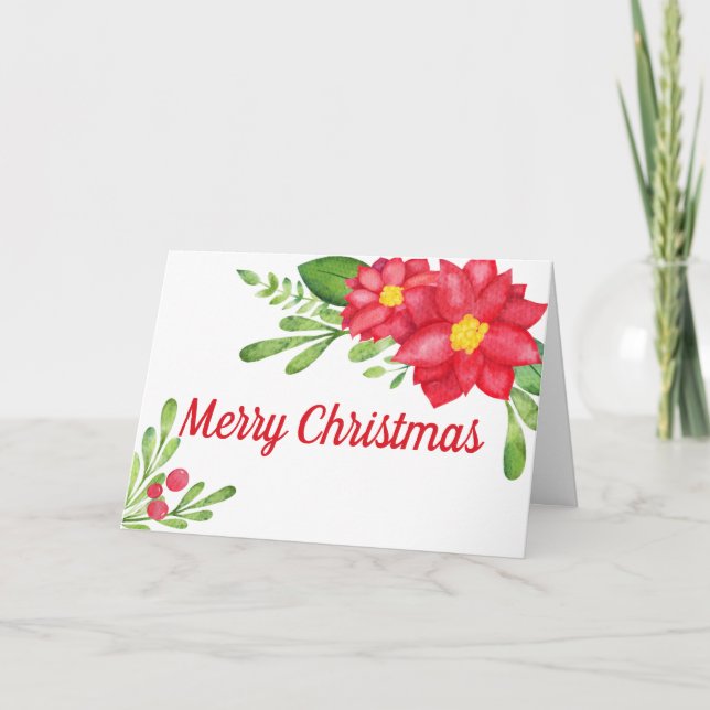 Carte de voeux de Noël Poinsettia couleur d'eau (Devant)