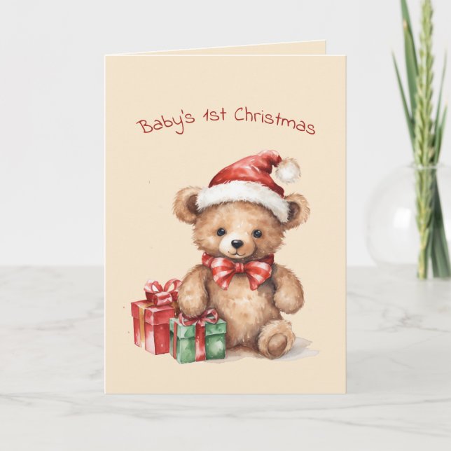 Carte de vœux de Noël pour bébé ours premier Noël (Devant)