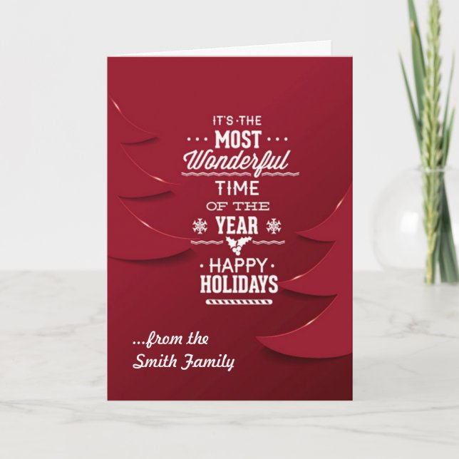 Carte de voeux de Noël Red Happy Holidays (Devant)