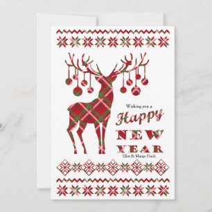 Carte de vœux de Noël Renne à carreaux Bonne Année