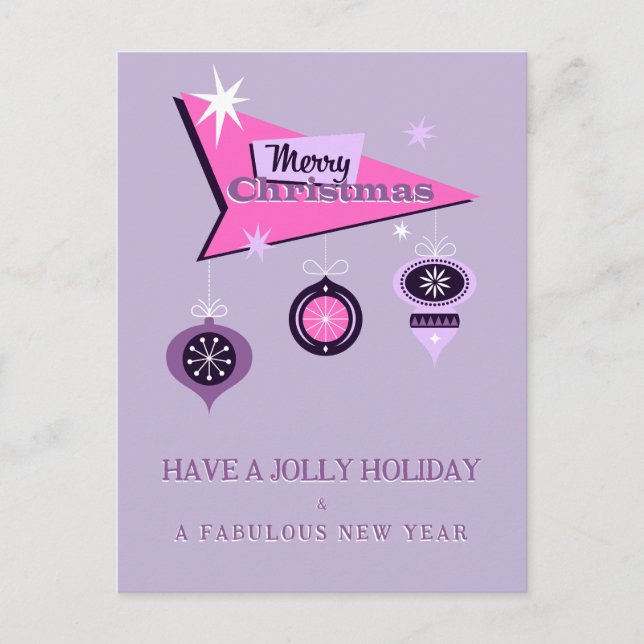 Carte de vœux de Noël rétro rose (Devant)