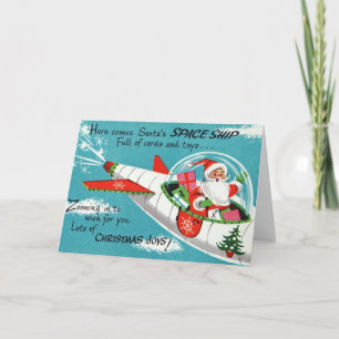 Carte de voeux de Noël Retro Spacship Père Noël
