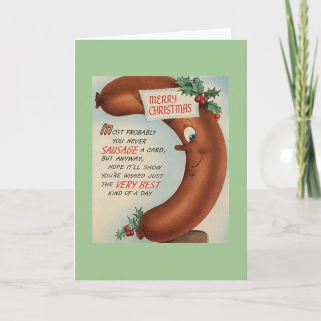 Carte de voeux de Noël Retro Whimsical Saucisson (Devant)