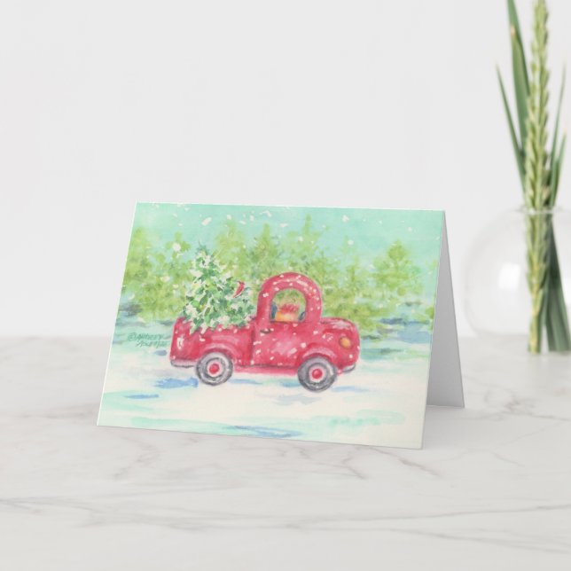Carte de voeux de Noël Rouge Camion Pays (Devant)