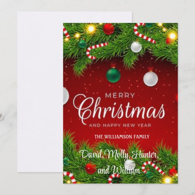 Carte de vœux de Noël rouge Joyeux Noël manuscrit (Devant / Derrière)