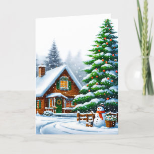 Carte de voeux de Noël Rustic Snowy Log Cabine