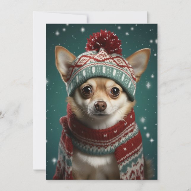 Carte de vœux de Noël Santa Chihuahua à plat (Devant)