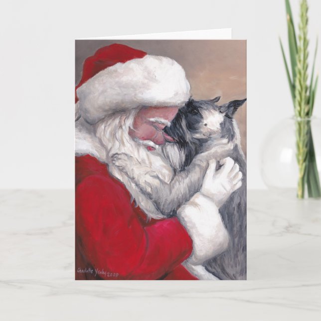 Carte de voeux de Noël Schnauzer Père Noël Dog Art (Devant)