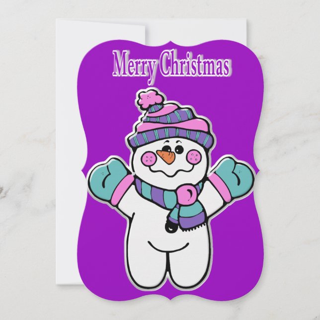 Carte de voeux de Noël Snowman Purple Flat (Devant)