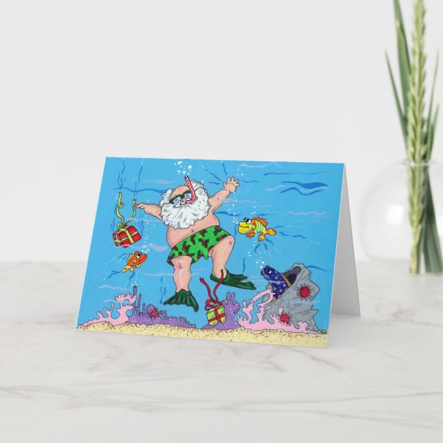 Carte de voeux de Noël sous-marine Père Noël (Devant)