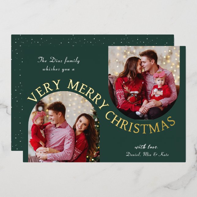 Carte de vœux de Noël verte très joyeuse avec phot (Recto/Verso)