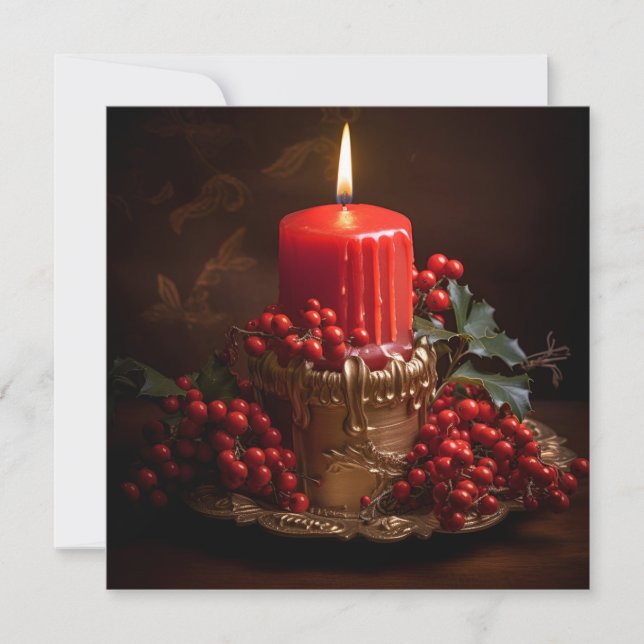 Carte de vœux de Noël vibrante avec bougie de Noël (Devant)