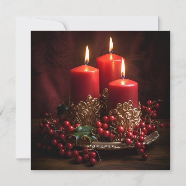 Carte de vœux de Noël vibrante avec bougie de Noël (Devant)