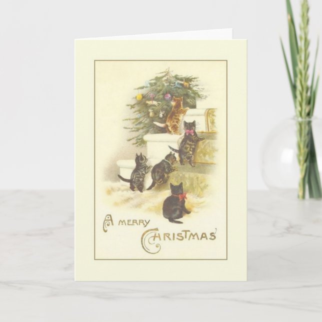 Carte de voeux de Noël Victorian Kittens (Devant)