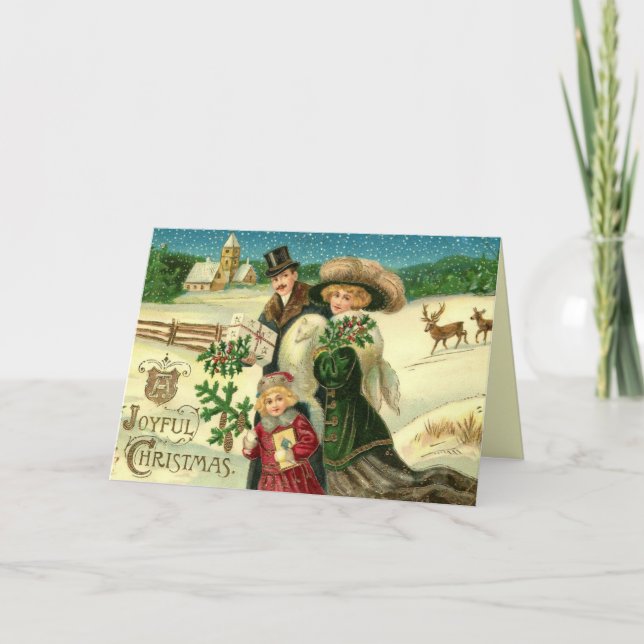 Carte de voeux de Noël vintage famille victorienne (Devant)