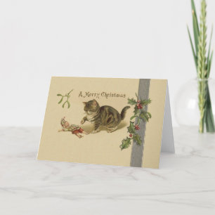 Carte de voeux de Noël vintage Joueuse Kitten
