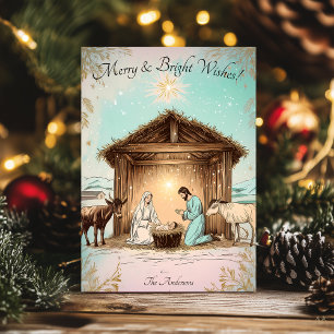 Carte de vœux de Noël vintage représentant une crè
