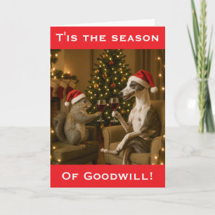 Carte de vœux de Noël Whippet et écureuil