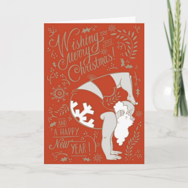 Carte de voeux de Noël Yoga Père Noël (Devant)