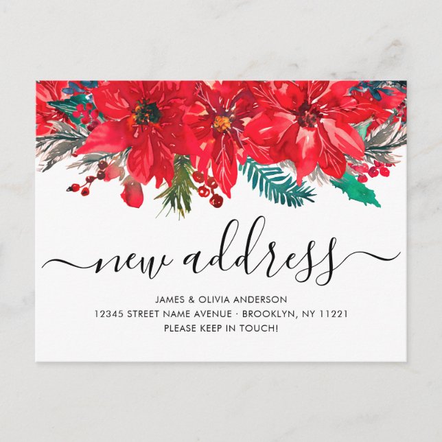 Carte de vœux de nouvel an avec poinsettia de Noël (Devant)