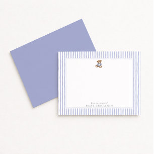 Carte de vœux de nurserie Teddy Bear Blue Stripe P