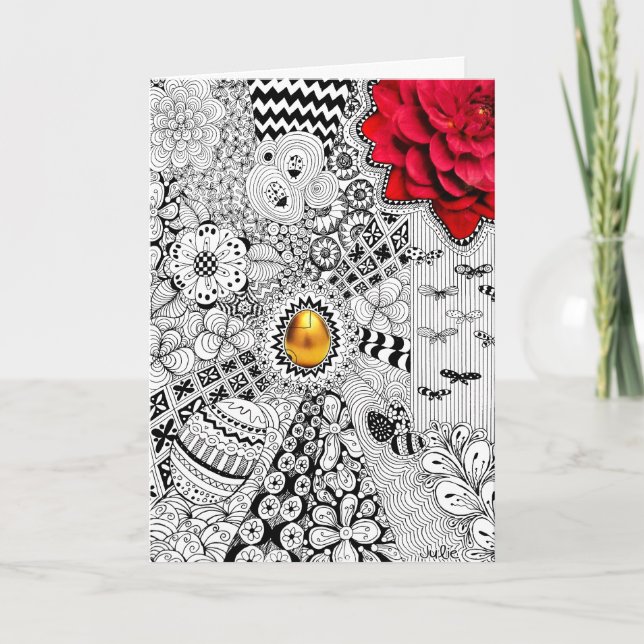 Carte de voeux de Pâques blanche à l'oeuf d'or (Devant)