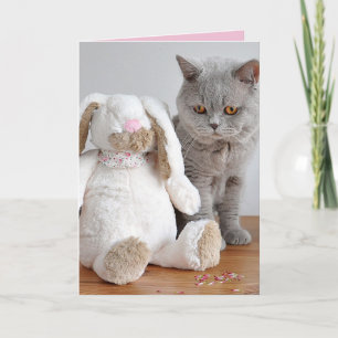 CARTE DE VOEUX DE PÂQUES CHAT ET LAPIN MIGNON